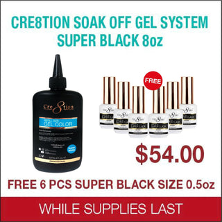 CRE8TION SOAK OFF GEL SUPER BLACK REFILL 8OZ FREE 6 SUPER BLACK 0.5OZ