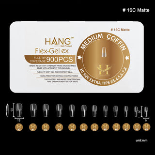 Hang Gel x Tips Coffin Medium 900 ct / 12 Size #16C Matte